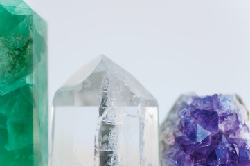A collection of stone crystals for healing and energy meditation. 