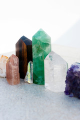 A collection of stone crystals for healing and energy meditation. 