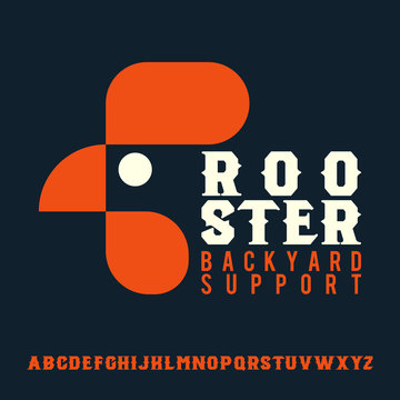 Rooster. Flat logo with serif retro typeface. Backyard support badge.