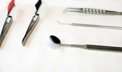 Dentist tools ready on the tray at the dentist's office