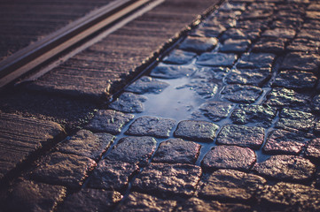 Railroad tracks in wet