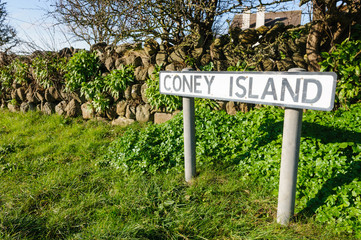 Road sign for Coney Island. Location used in the 2012 Oscar winning short film 