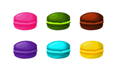 cartoon macaroon set on white background for cafe or restaurant. illustration vector. 