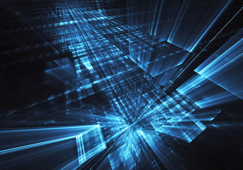 Obraz premium Abstract 3D fractal background, 3D illustration. Virtual Neon City