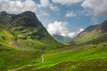 Fototapeta na wymiar A sunny day over Glencoe valley, highlands, Scotland, UK