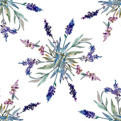 Lavender floral botanical flowers. Watercolor background illustration set. Seamless background pattern.