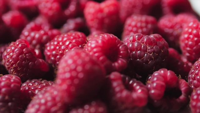 Close Up Berry. Fresh, Juicy Raspberry Background, Ripe. Macro Red Raspberries Fruit. Fresh Raspberry Fruits As Food Dackground. Healthy Food Organic Nutrition.