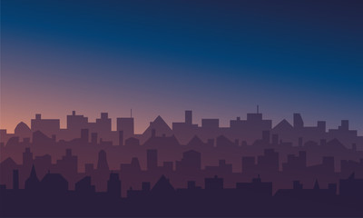 Night cityscape with sunrise or sunset background