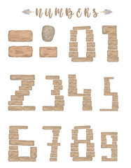 Numbers of stone, tribal art, design, elements, graphics numbers on white background