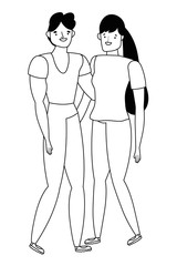 Couple of woman and man cartoon design