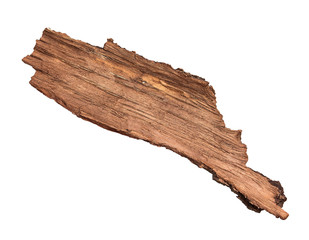 Brown piece of bark isolated white background
