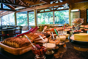 colonial breakfast in a hostel farm