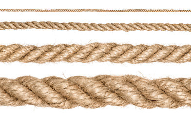 collection of various ropes on white background. each one is shot separately
