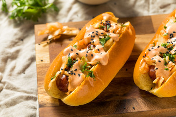 Homemade Korean Kimchi Hot Dogs