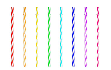 Set of striped straws for smoothies on an isolated white background