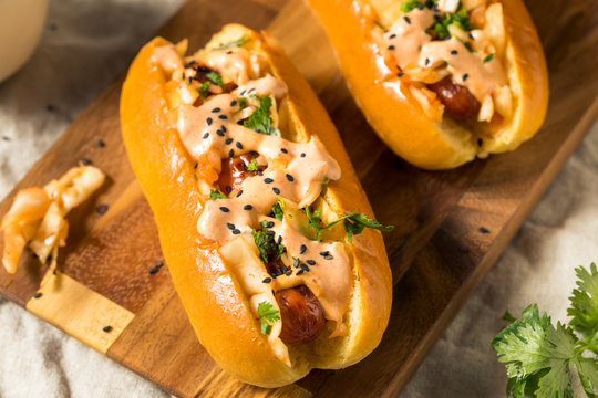 Homemade Korean Kimchi Hot Dogs