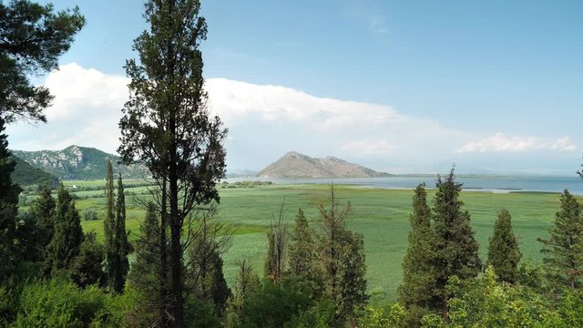Valley of Skadar lake near Virpazar city, also called Lake Scutari, Lake Shkoder or Lake Shkodra, largest lake in Southern Europe, lies on the border of Albania and Montenegro