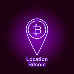 Obraz premium bitcoin location pin outline icon in neon style. Element of cryptocurrency illustration icons. Signs and symbols can be used for web, logo, mobile app, UI, UX