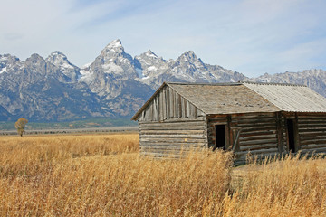 Wooden barn and Teton Range - Teton NP, Wyoming