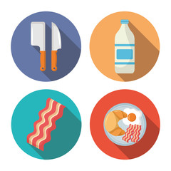 breakfast cooking icons flat design