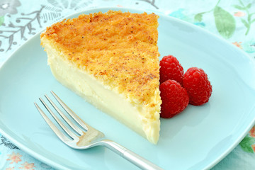Crustless egg custard pie slice