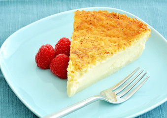 Crustless egg custard pie slice