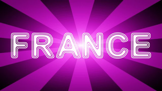 France icon in red abstract background with rays. Looping footage with Prores 4444 and 4K resolution. 