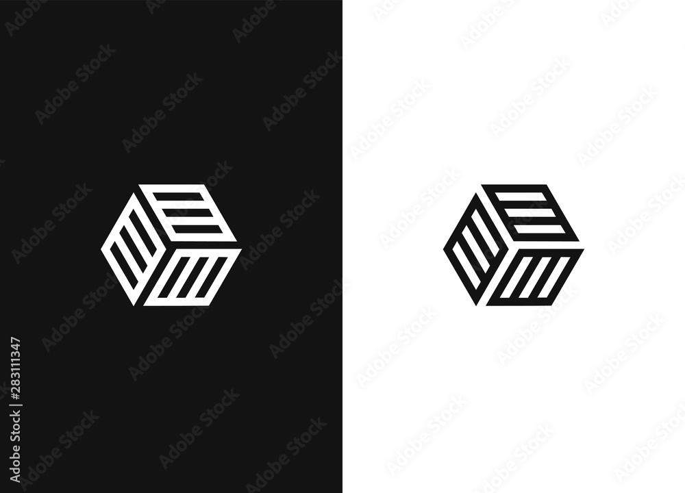 Canvas Prints minimalistic hexagonal geometric logo. black white version.