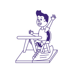 Fototapeta premium cute little student boy in desk with book open
