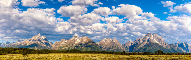 Panorama of Mountain Range with Plains and Forest