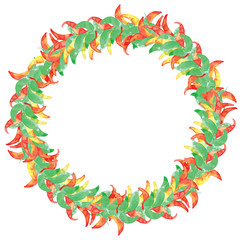Watercolour Wreath Chili Plant Illustration With Red and Yellow Peppers
