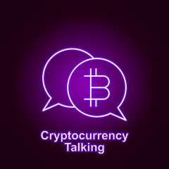 Fototapeta premium bitcoin talking bubble outline icon in neon style. Element of cryptocurrency illustration icons. Signs and symbols can be used for web, logo, mobile app, UI, UX