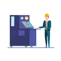 industrial production machine with engineer working