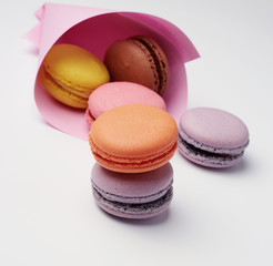 multi-colored baked macaroons from almond flour