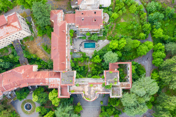 The ruins of the old Soviet sanatorium Medea, whose architecture which is basically a synthesis of...
