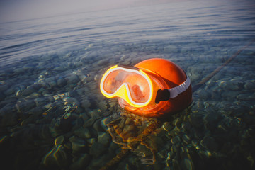 Fototapeta na wymiar Diving underwater mask isolated,snorkel. Sea resort item.