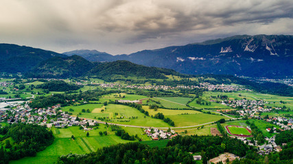 Fototapeta premium Aerial view of famous Bled Lake national Park on Bled Lake, Slovenia