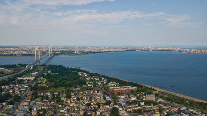 Fototapeta na wymiar Aerial Drone Staten Island Verrazano Bridge Brooklyn