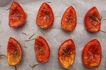 Sun dried tomatoes on light background