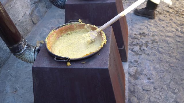 very rare video of traditional polenta in Rango Trentino town in Italy