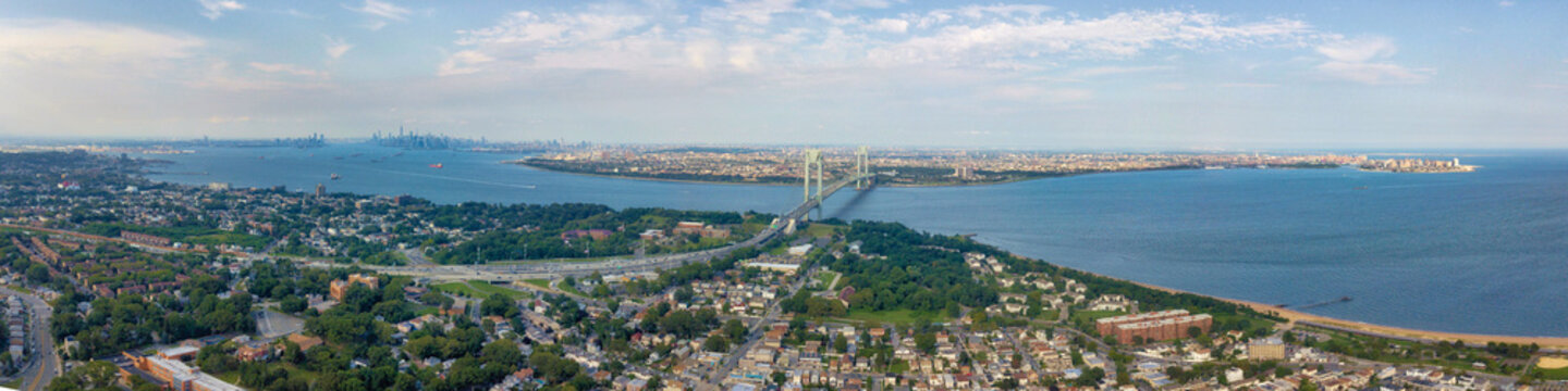 Aerial Drone Staten Island Verrazano Bridge Brooklyn