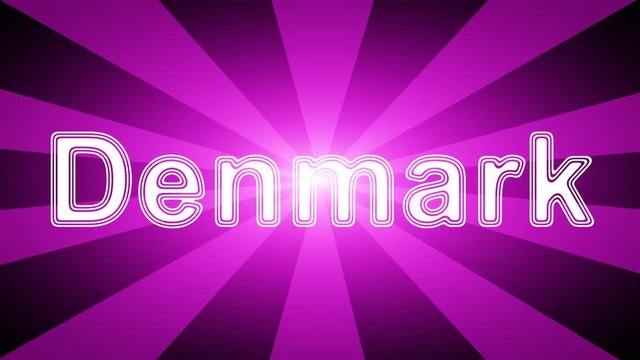Denmark icon in red abstract background with rays. Looping footage with Prores 4444 and 4K resolution. 