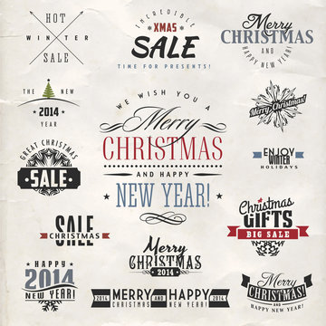 Set of calligraphic and typographic christmas elements, frames, vintage labels and borders