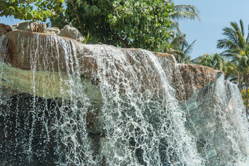 Freshwater cascade. Natural waterfall with freeze action motion