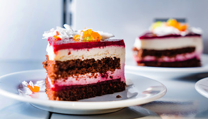 cherry cake in the cafe