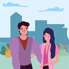 Couple of woman and man cartoon design