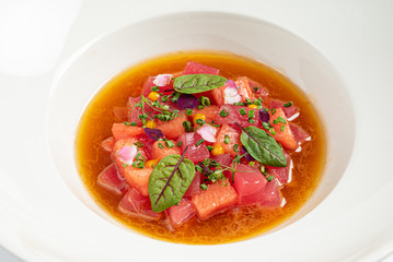 beetroot soup on the white plate