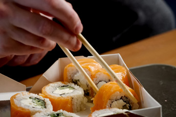 Rolls delivered in a cardboard box. Rice