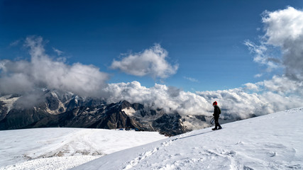 Fototapeta na wymiar Young alpinist at Elbrus mount