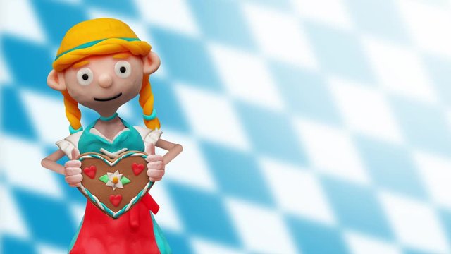 Frau im Dirndl mit Lebkuchenherz, Oktoberfest, Bayern – Animation, Video